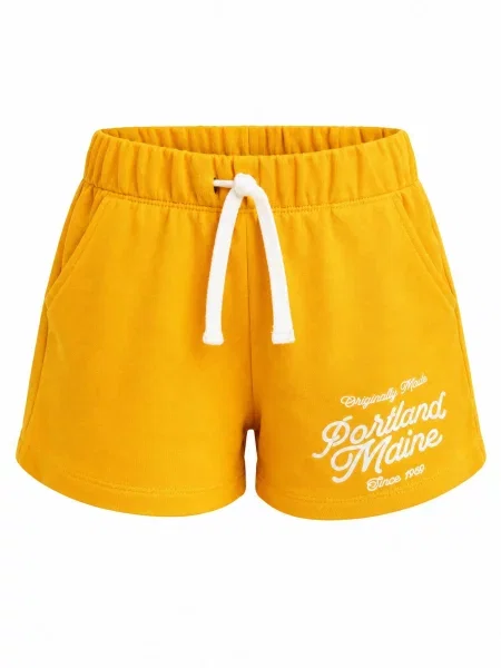 Grimelange Kalhoty GRIMELANGE Jersey-Shorts mit Textdruck medová