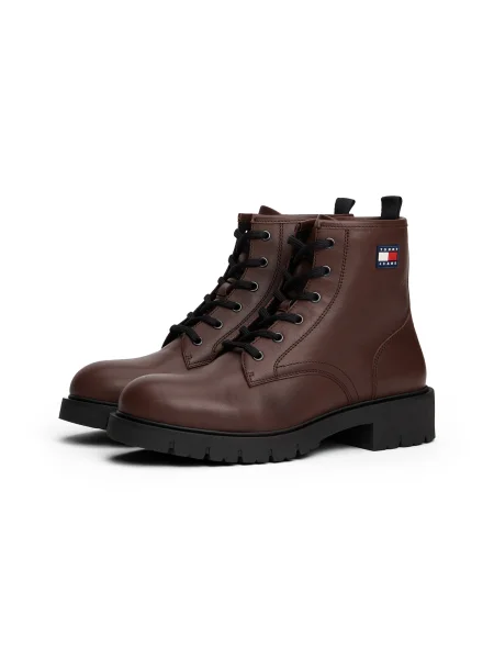 Tommy Jeans Šnurovacie členkové čižmy námornícka modrá / čokoládová / brusnicová / biela hnedá