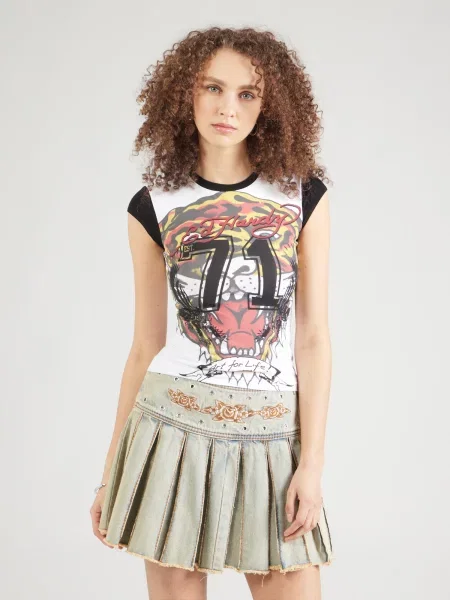 Ed Hardy Tričko žltá / čerešňová / čierna biela