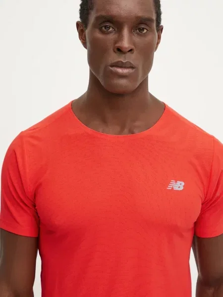 Тениска за бягане New Balance Athletics Jacquard с изчистен дизайн червено