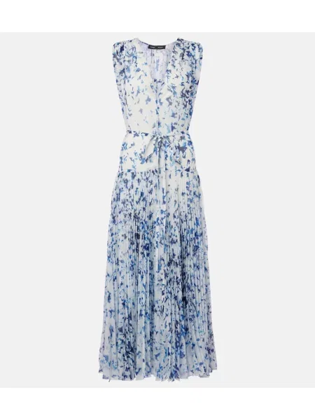 Rochie maxi Proenza Schouler din șifon cu imagine de costum albastru