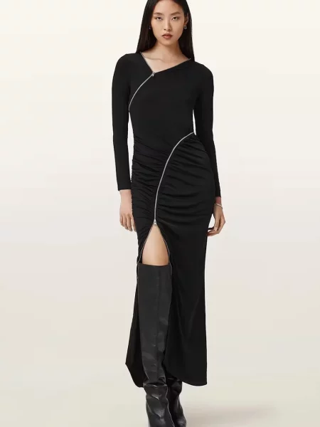 AllSaints rochie maxi mulată negru