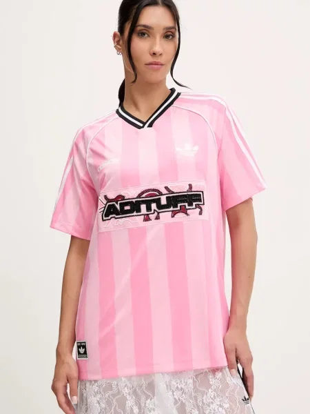 Тениска Adidas Originals от джърси мъниста розово