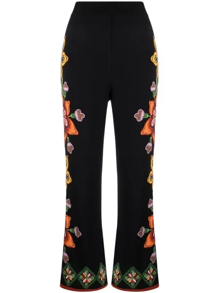 Pantaloni La Doublej cu model floral cu imagine stretch negru