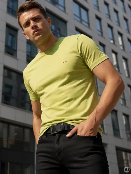 T-shirt basic z haftem Dstreet żółty
