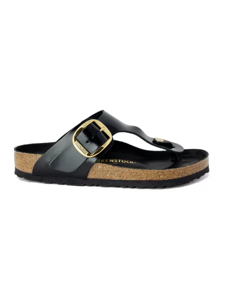 Klapki Birkenstock skórzane na sprzączkę czarne