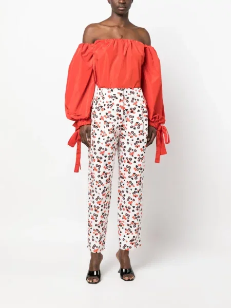 Gėlėtos raštuotos juosmuo kelnės Moschino balta