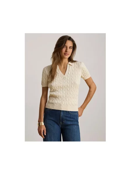 Lauren Ralph Lauren sweter z krótkim rękawem z wiskozą beżowy