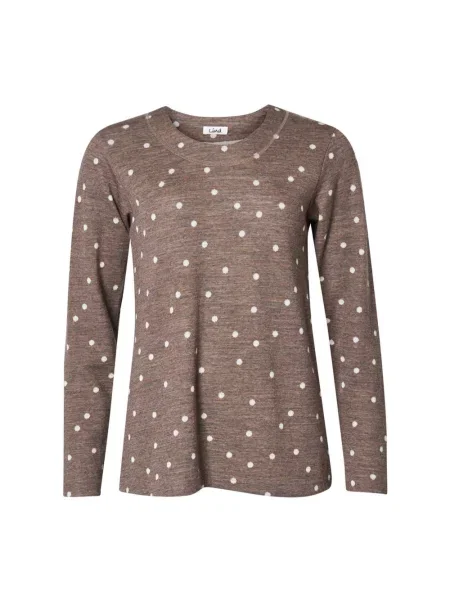 Sweter Lind wełniany z długim rękawem brązowy