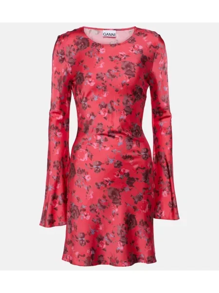 Rochie Ganni din satin cu model floral roșu