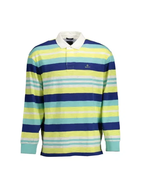 Koszulka polo Gant z długim rękawem elegancka w paski żółta