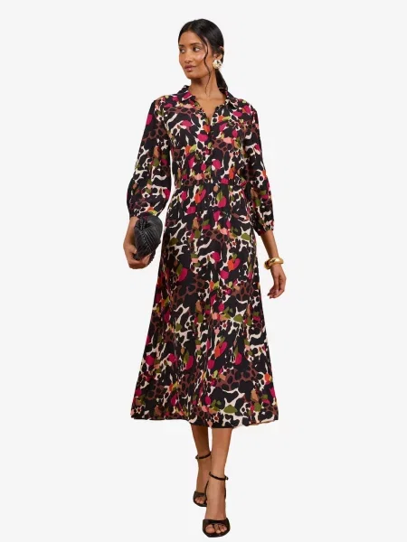Love & roses Rochie tip bluză maro / verde deschis / magenta negru