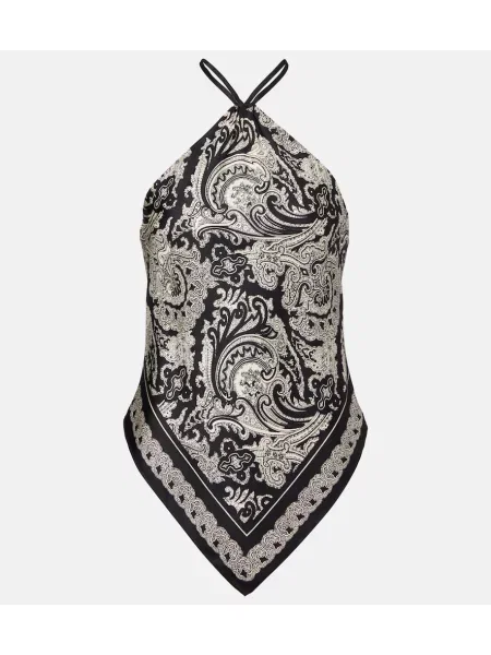 Jedwabny top Nili Lotan z wzorem paisley czarny