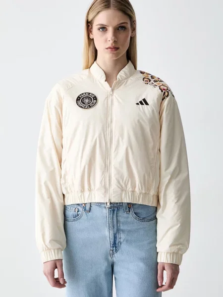 Adidas jachetă scurtă pentru femei x Farm Rio bej