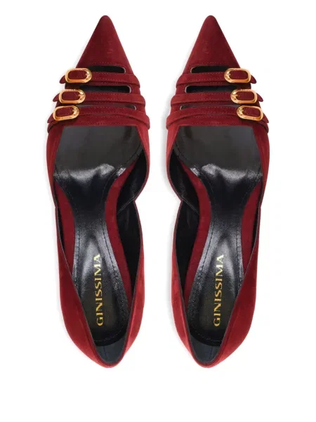 Pantofi cu toc Ginissima din piele de căprioară cu cataramă roșu