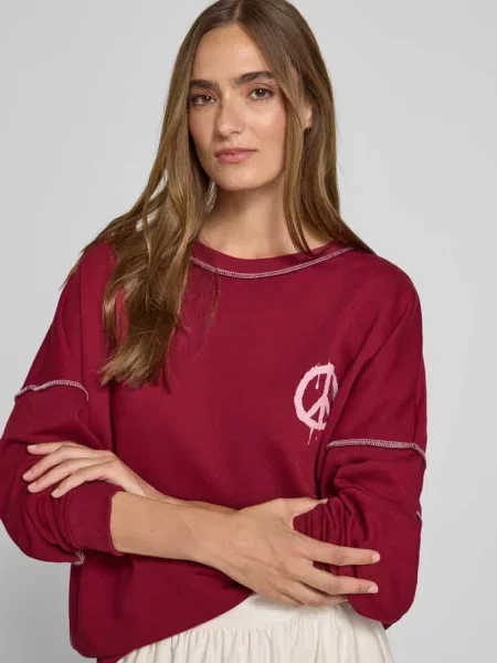 Bluza z nadrukiem z motywem i okrągłym dekoltem Miss Goodlife bordowa