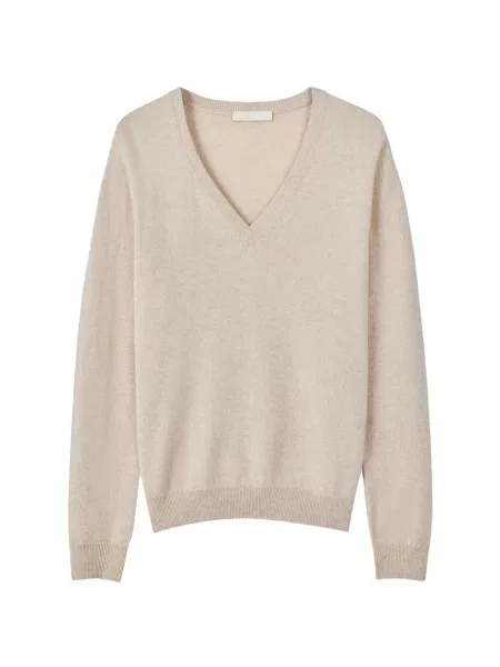 GOBI Cashmere Pulóver Women's Essential Cashmere V-Neck Sweater' bézs