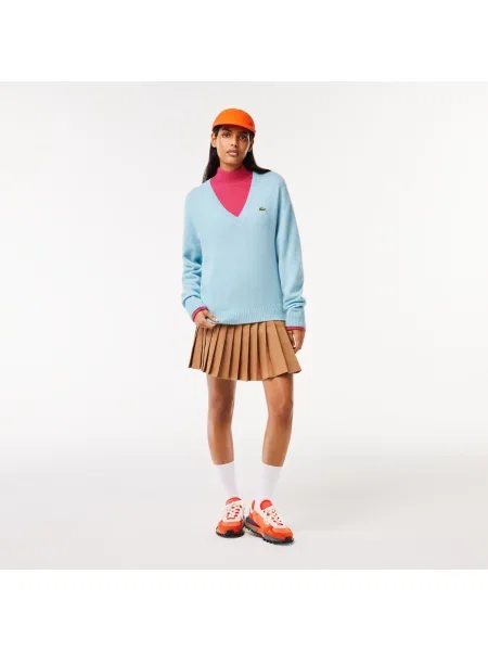 Lacoste Wełniany Sweter Z Wysokim Kołnierzem różowy