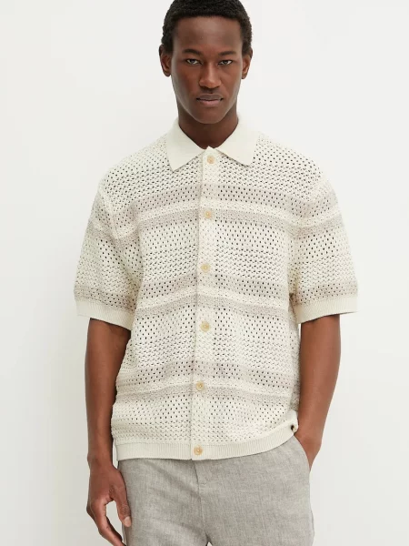 Риза Les Deux мъжка със стандартна кройка с класическа яка бежово