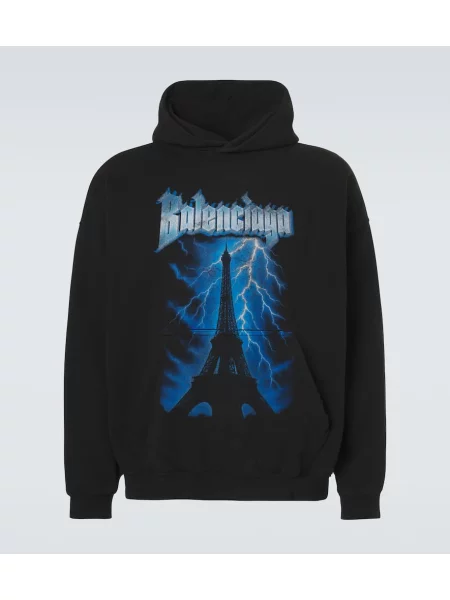 Mikina s kapucí Balenciaga s potiskem černá