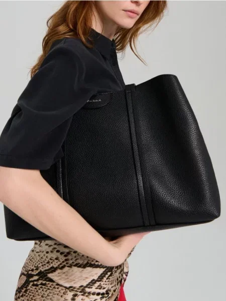 Велика сумка типу шопер на плече з внутрішньою на чорний