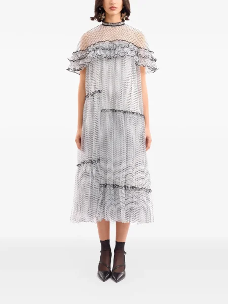Sukienka midi Gemy Maalouf z falbankami do kolan garniturowa biała