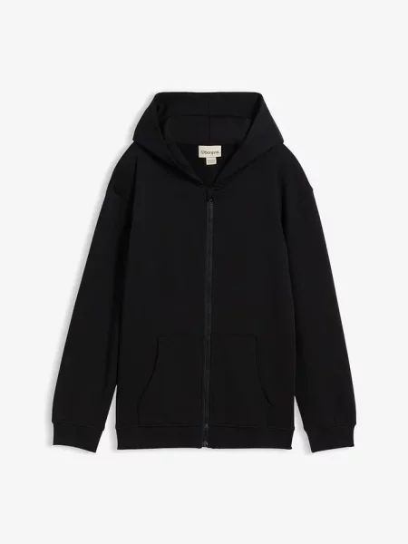 Bluza rozpinana z kapturem z miękkiego materiału z bawełną organiczną czarna