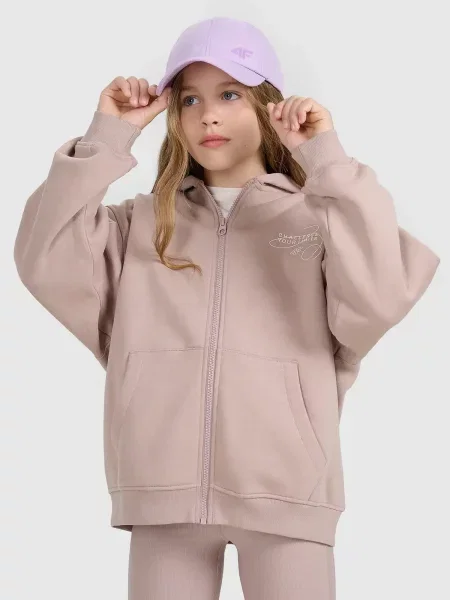 4F bluza dresowa dla dziewczynek rozpinana beżowy