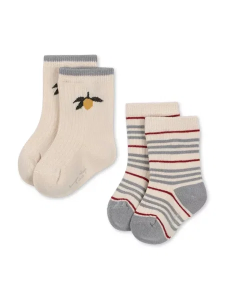 Konges Sløjd ponožky 2 PACK RIB STRIPE SOCKS béžové