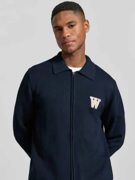 Kardigan w dzianinowym wyglądzie o kroju regular fit model Tay' Wood Wood niebieski