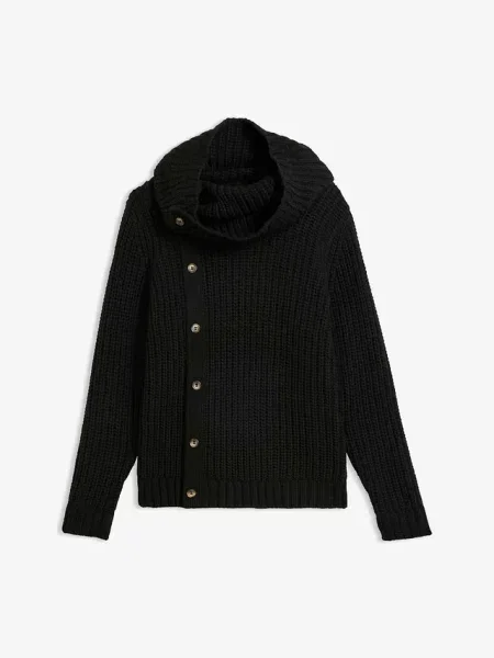 Sweter z plisą guzikową czarny