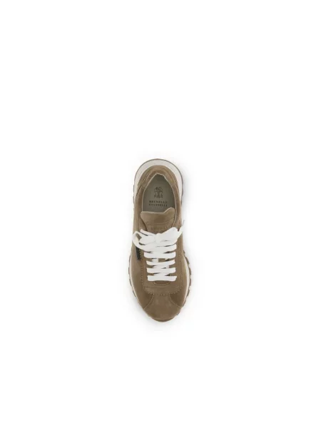 Sneakersy Brunello Cucinelli skórzane na platformie brązowe