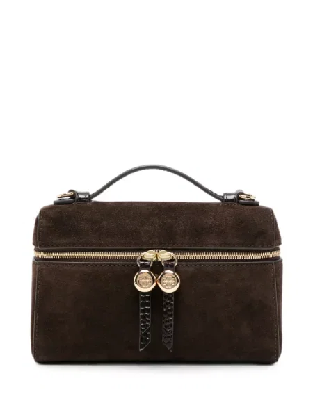 Велурена шопинг чанта Tory Burch с автограф кафяво