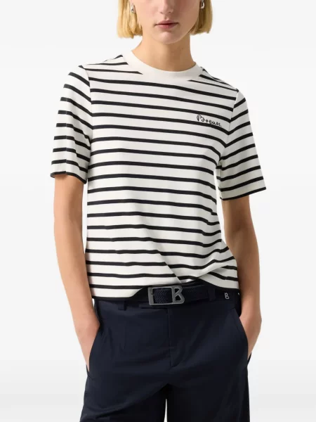 Tricou Bogner cu dungi cu imagine alb