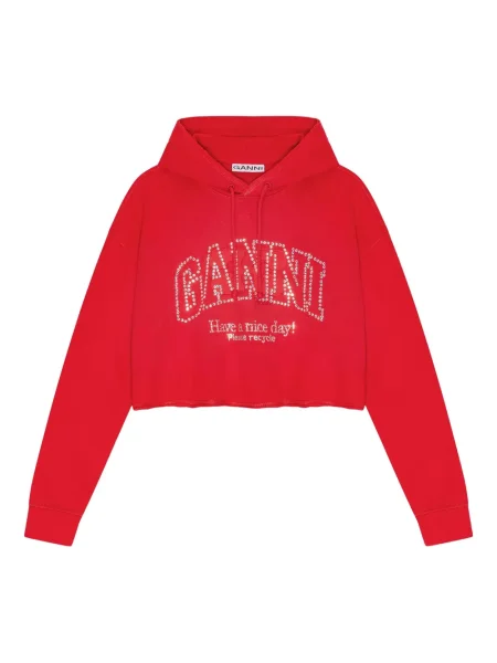 Haftowana bluza z kapturem Ganni czerwona