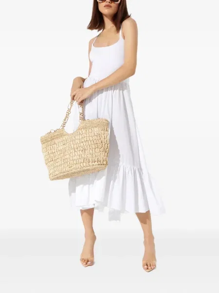 Rochie midi Caroline Constas cu volane până la genunchi de costum alb