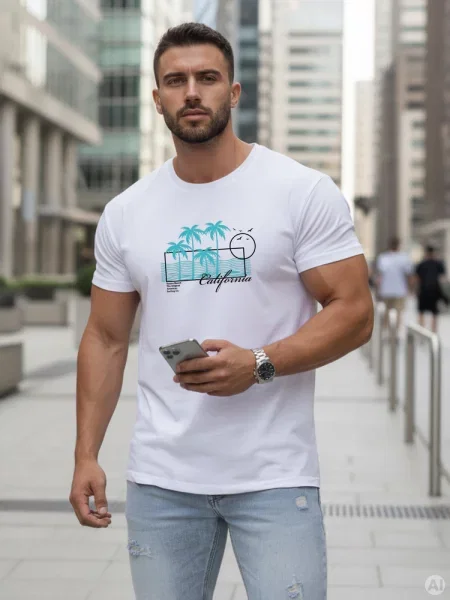 T-shirt z nadrukiem klasyczny Dstreet biały