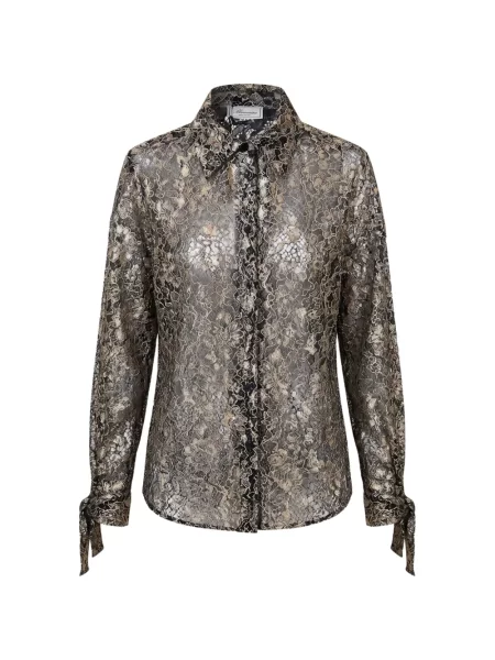 Cămașă Blumarine cu model floral din dantelă cu legături negru