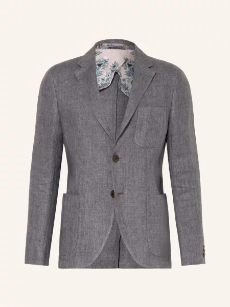 Etro Slim Fit Sako Z Lnu pale grey šedé