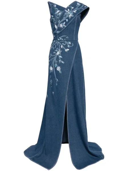 Sukienka jeansowa Saiid Kobeisy w kwiatki z nadrukiem garniturowa niebieska