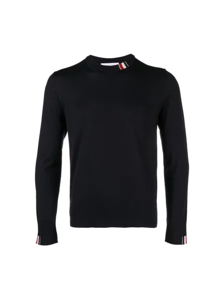 Sweter Thom Browne wełniany w paski z okrągłym dekoltem niebieski
