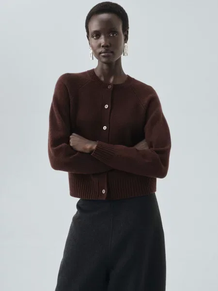 Вовняний Кардиган MANGO темно-коричневий коричневий