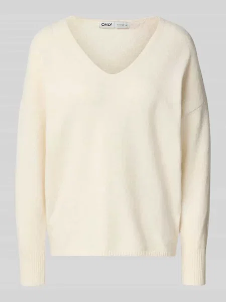 Sweter o kroju regular fit z dekoltem w serek model ‘RICA LIFE’ Only biały