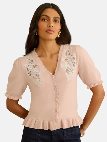 Love & roses Geacă tricotată rosé alb