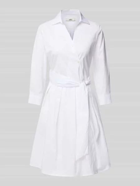 Sukienka koszulowa do kolan z mieszanki bawełny model „JULE” 0039 Italy biała