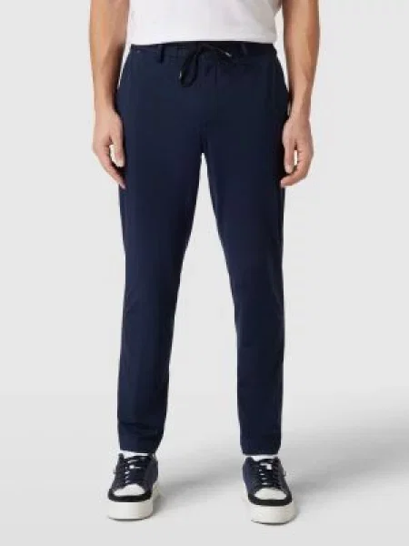 Spodnie garniturowe w kroju slim fit ze sznurkiem w talii model GENIUS' Boss granatowe