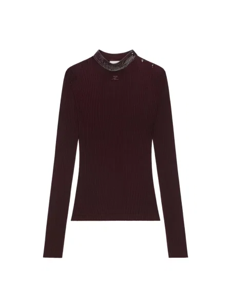 Dzianinowy sweter z golfem Courreges czerwony