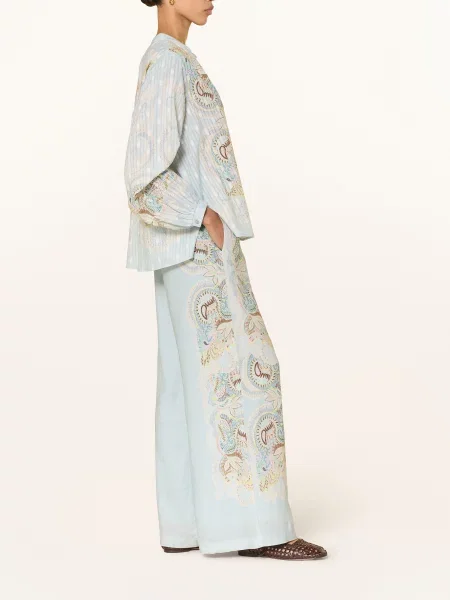 Ivi Collection Lněné Kalhoty Marlene mátová / hnědá žlutá