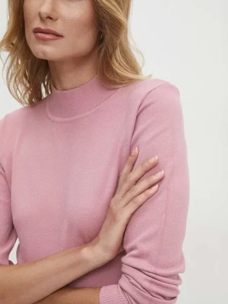 Пуловер с кашмир Answear Lab от лека материя розово