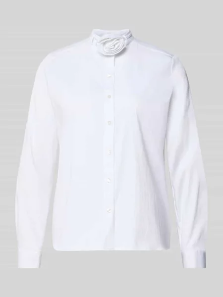 Bluzka koszulowa o kroju regular fit z kwiatową aplikacją Milano Italy biała